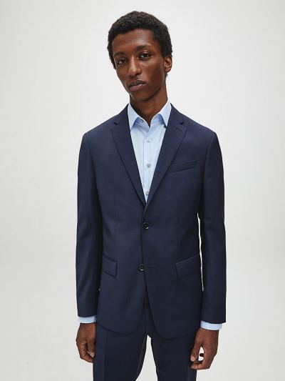 Calvin Klein Ruhák HU032681 | Calvin Klein Fitted Textured Wool Férfi Blézer Kék